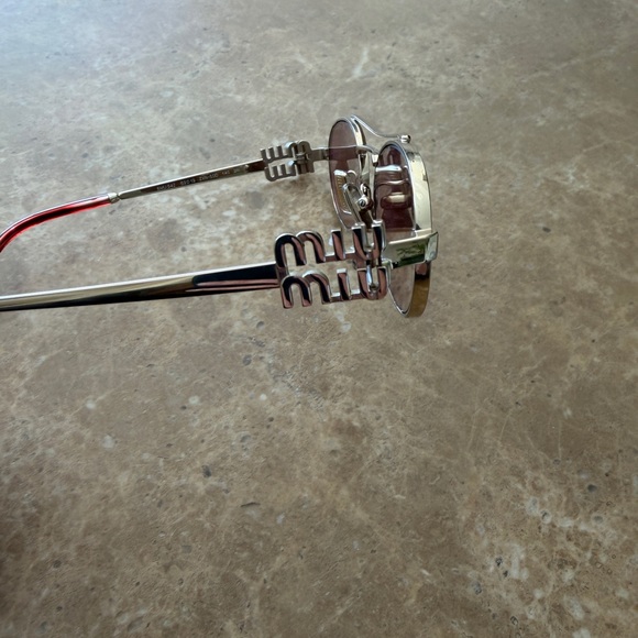 Miu Miu Gold Frame Sunglasses with Pink Lenses - Picture 5 of 6